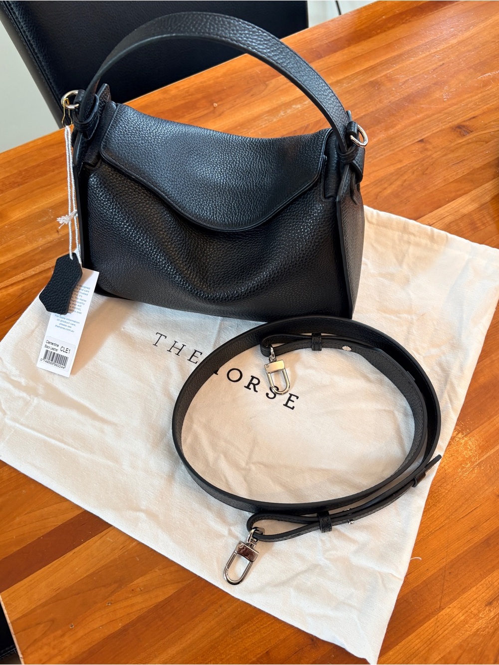 The Horse Clementine Handbag Shoulder Bag Black Pebbled Leather Silver Hardware - Picture 8 of 16